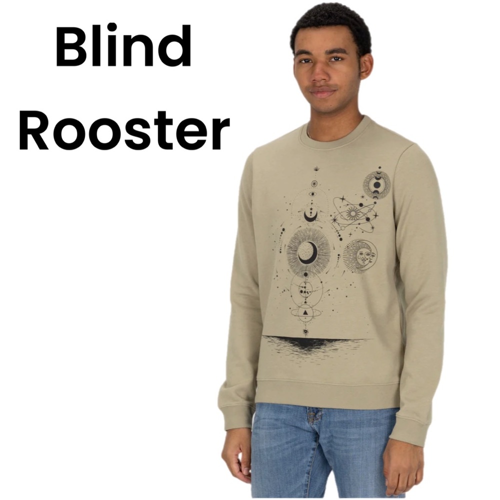 Blind Rooster Graphic Wraparound Crewneck Pullover Sweatshirt
